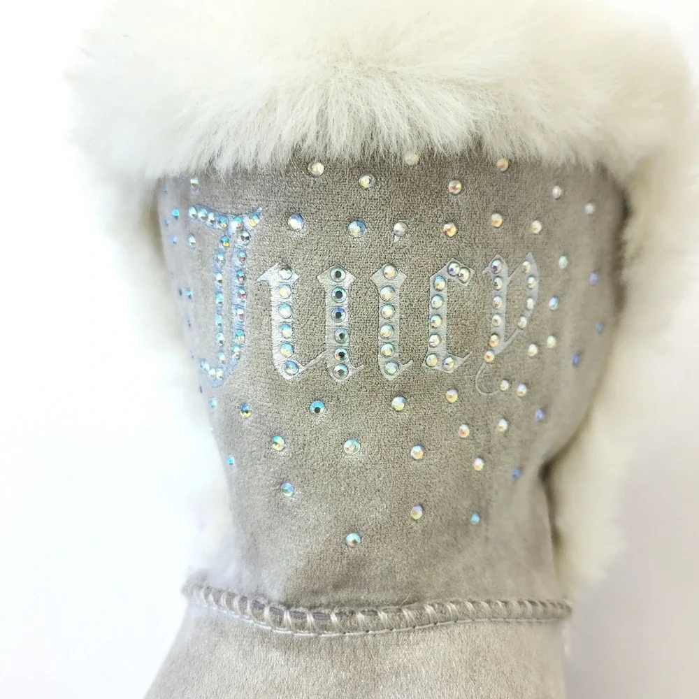 Juicy Couture Claremont Grey Faux Fur Glitter Bow Boots Girls‎ Size 2M